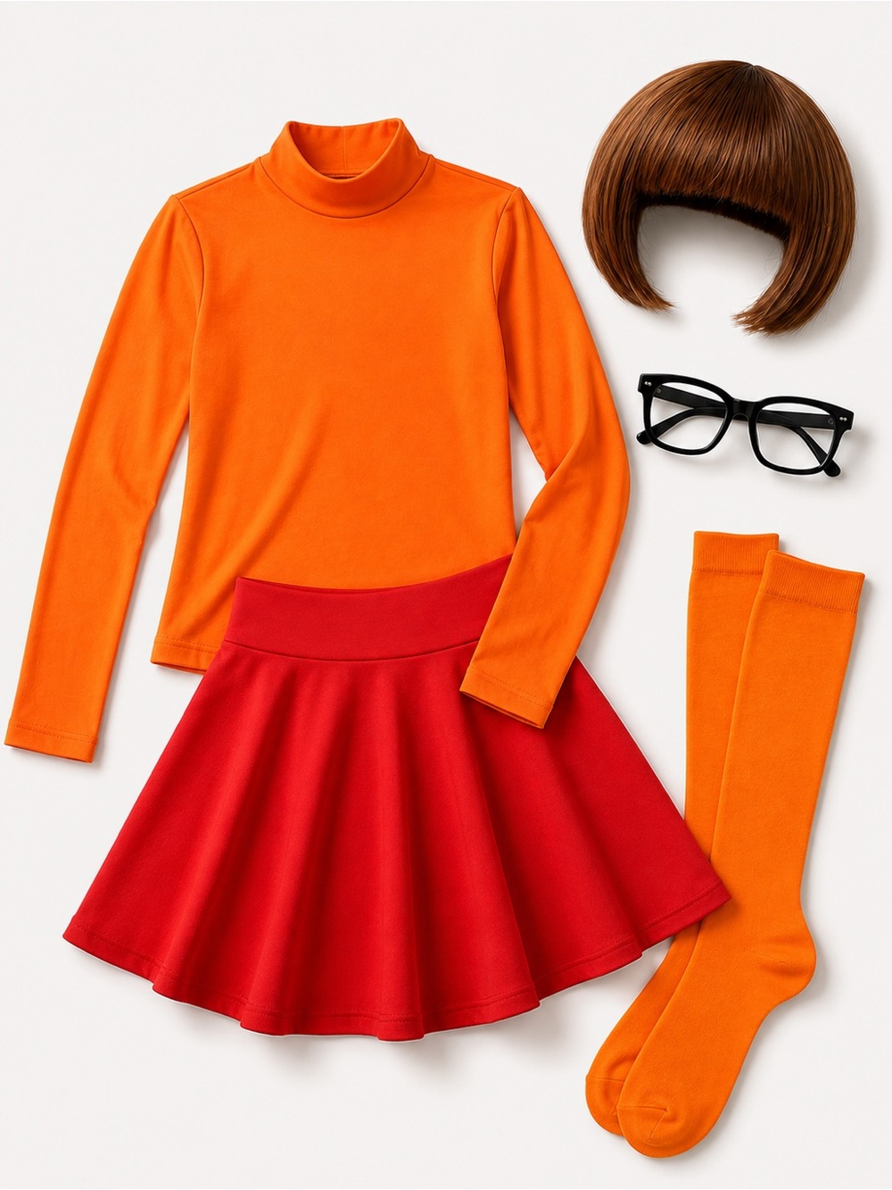 Scooby Doo Velma- Kids Girls Halloween Costume 5 Piece Set